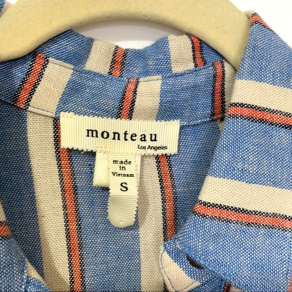 NWOT NORDSTROM Monteau Vintage Linen Blue & Orange Stripe Tie Dress size Small - Picture 6 of 7